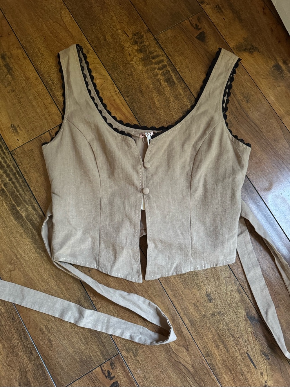 Women's Olive Beige Tie-Back Sleeveless Top